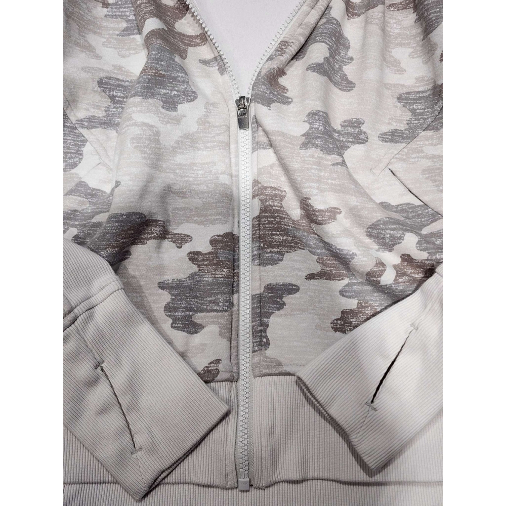 ATHLETA Camo Full Zip Hoodie Athletic Top Thumbholes Size M Gray White Used - Picture 3 of 10